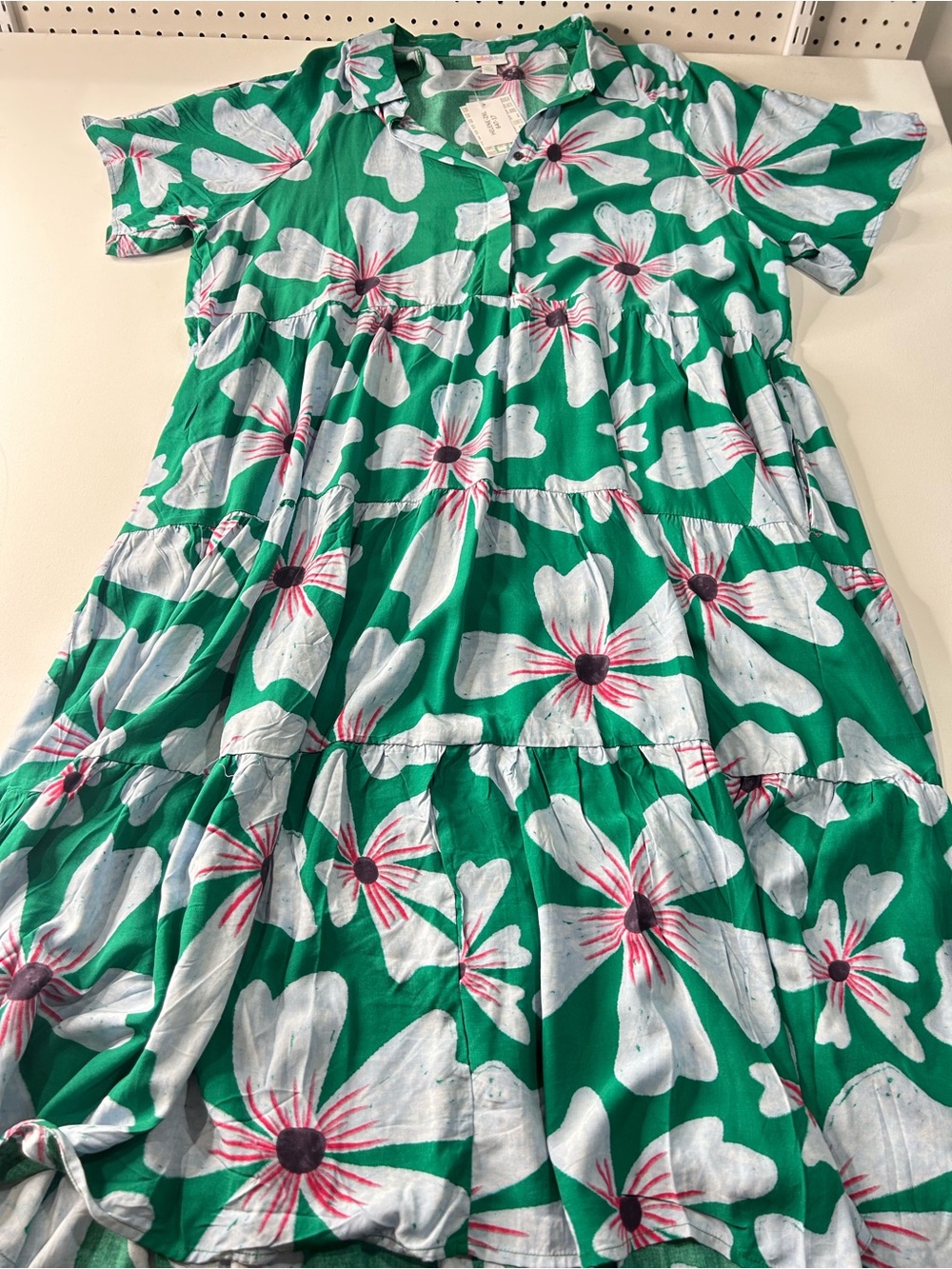 LuLaRoe 2XL Green Floral Tiered Midi Dress